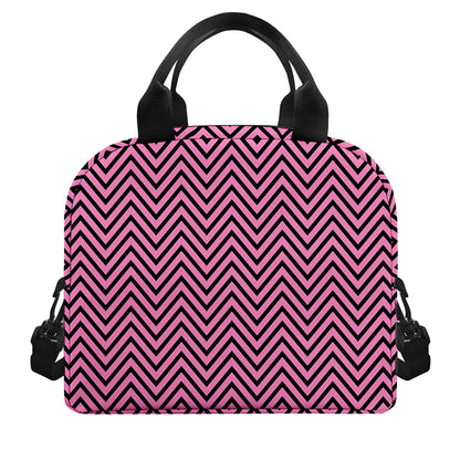 Pink And Black Zigzag Pattern Print Insulated Lunch Bag