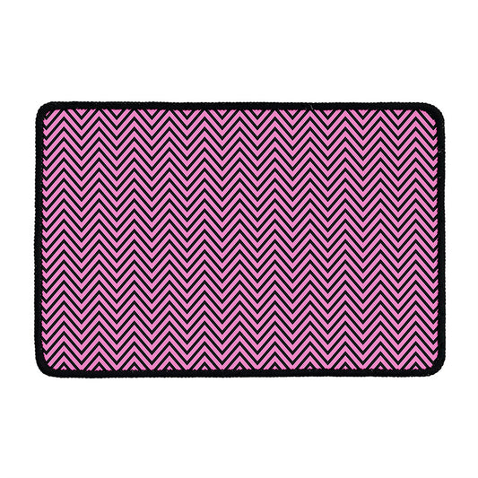 Pink And Black Zigzag Pattern Print Kitchen Mat