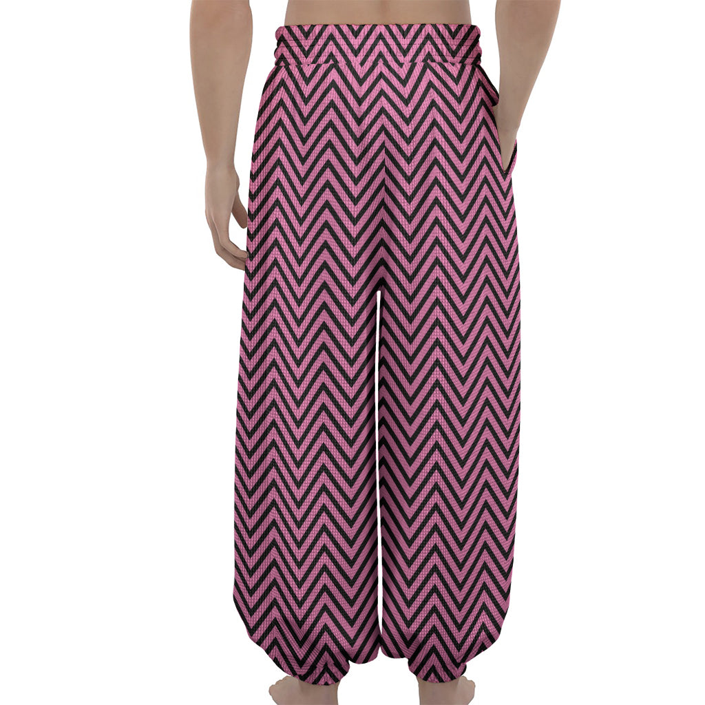 Pink And Black Zigzag Pattern Print Lantern Pants