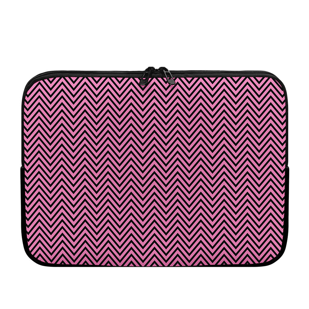 Pink And Black Zigzag Pattern Print Laptop Sleeve
