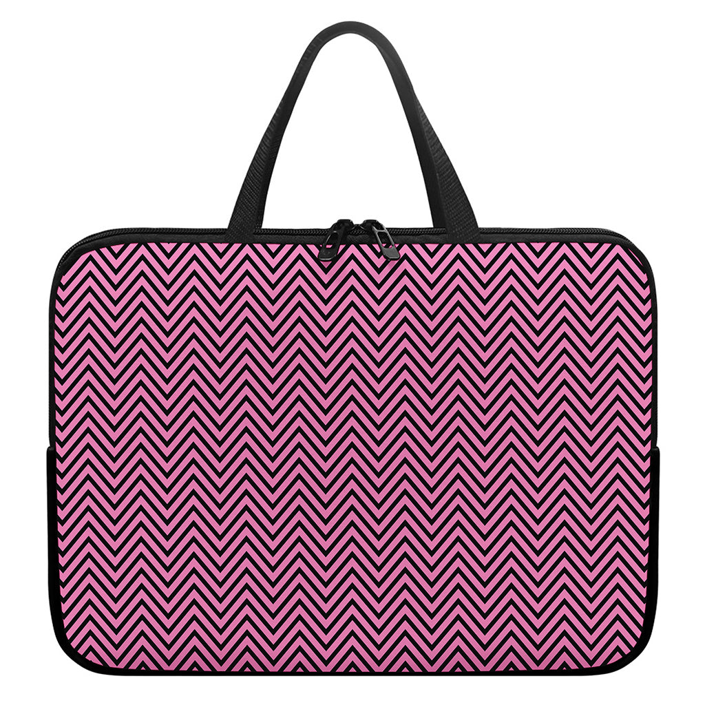 Pink And Black Zigzag Pattern Print Laptop Sleeve With Handle