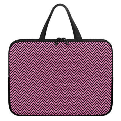 Pink And Black Zigzag Pattern Print Laptop Sleeve With Handle