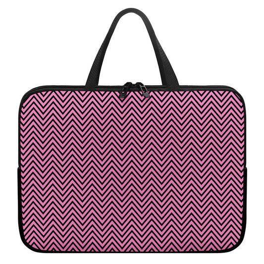 Pink And Black Zigzag Pattern Print Laptop Sleeve With Handle