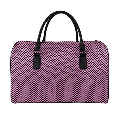 Pink And Black Zigzag Pattern Print Leather Duffle Bag