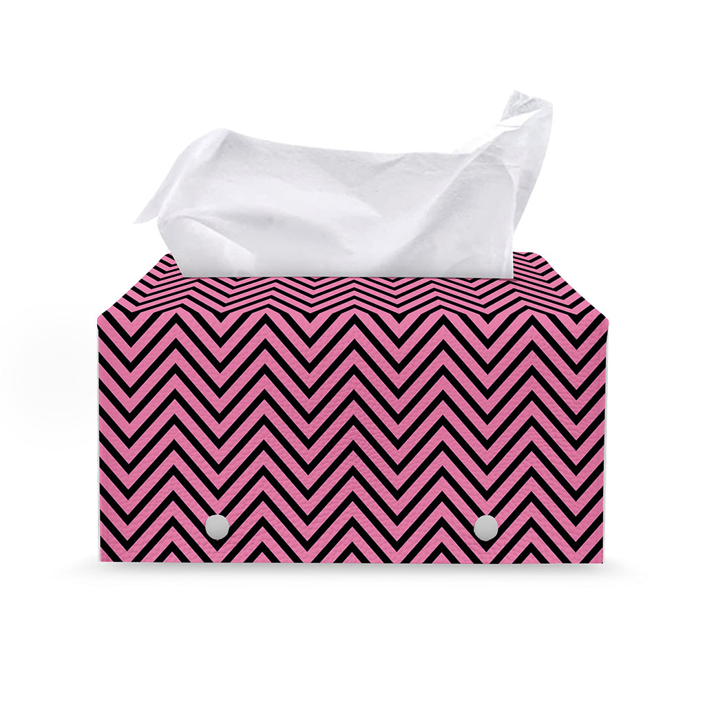 Pink And Black Zigzag Pattern Print Leather Tissue Box Cover