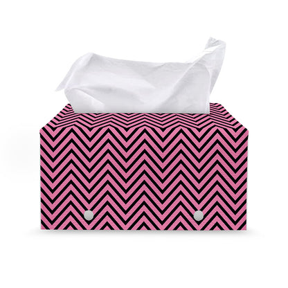 Pink And Black Zigzag Pattern Print Leather Tissue Box Cover