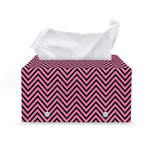 Pink And Black Zigzag Pattern Print Leather Tissue Box Cover