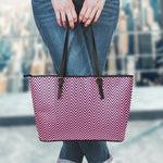 Pink And Black Zigzag Pattern Print Leather Tote Bag