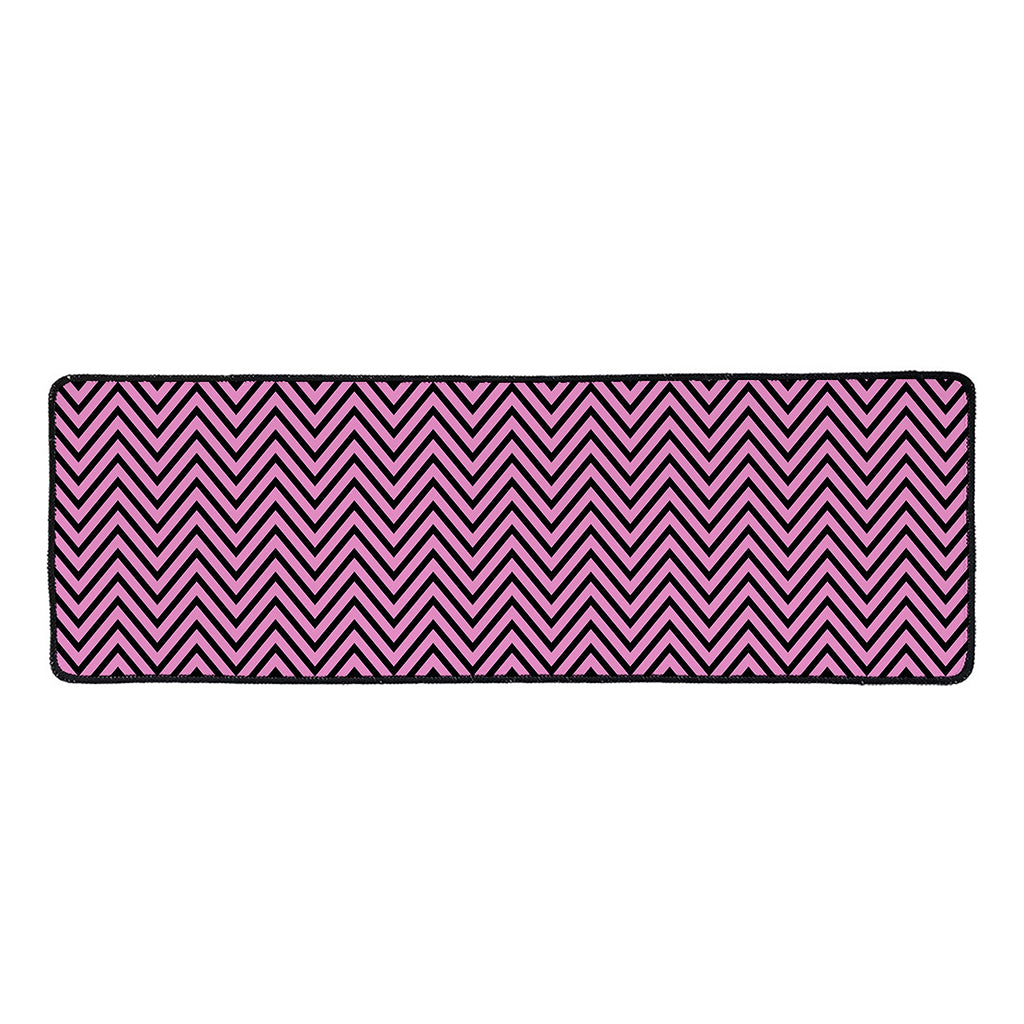 Pink And Black Zigzag Pattern Print Long Kitchen Mat