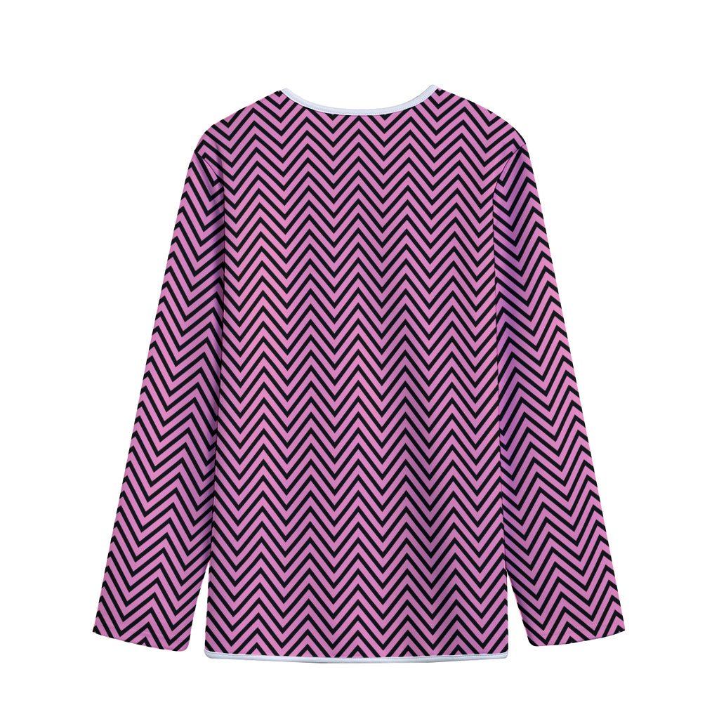Pink And Black Zigzag Pattern Print Long Sleeve Short Coat