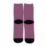 Pink And Black Zigzag Pattern Print Long Socks