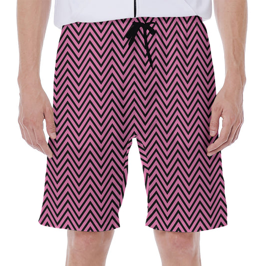 Pink And Black Zigzag Pattern Print Men's Beach Shorts