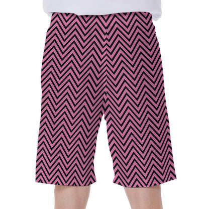 Pink And Black Zigzag Pattern Print Men's Beach Shorts