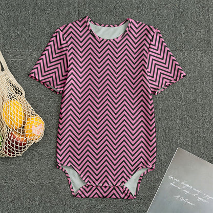 Pink And Black Zigzag Pattern Print Men's Bodysuit