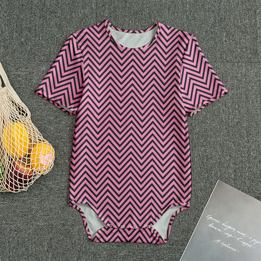 Pink And Black Zigzag Pattern Print Men's Bodysuit