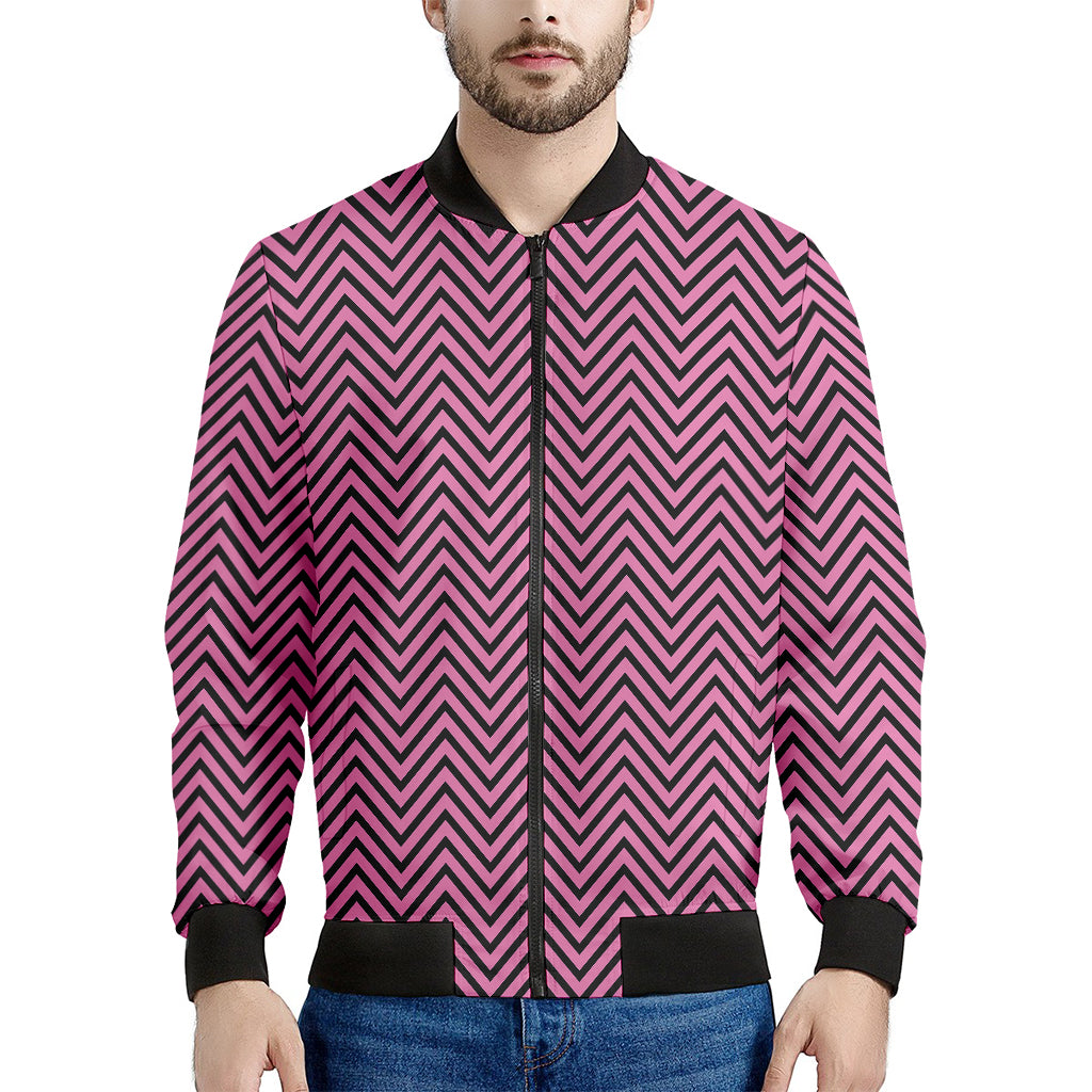 Pink And Black Zigzag Pattern Print Men's Bomber Jacket