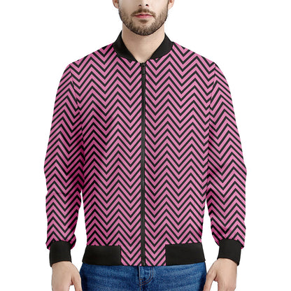Pink And Black Zigzag Pattern Print Men's Bomber Jacket