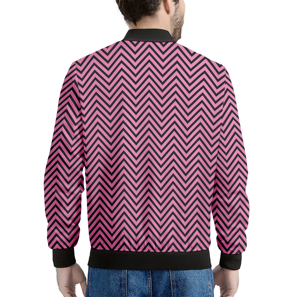 Pink And Black Zigzag Pattern Print Men's Bomber Jacket