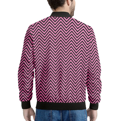 Pink And Black Zigzag Pattern Print Men's Bomber Jacket