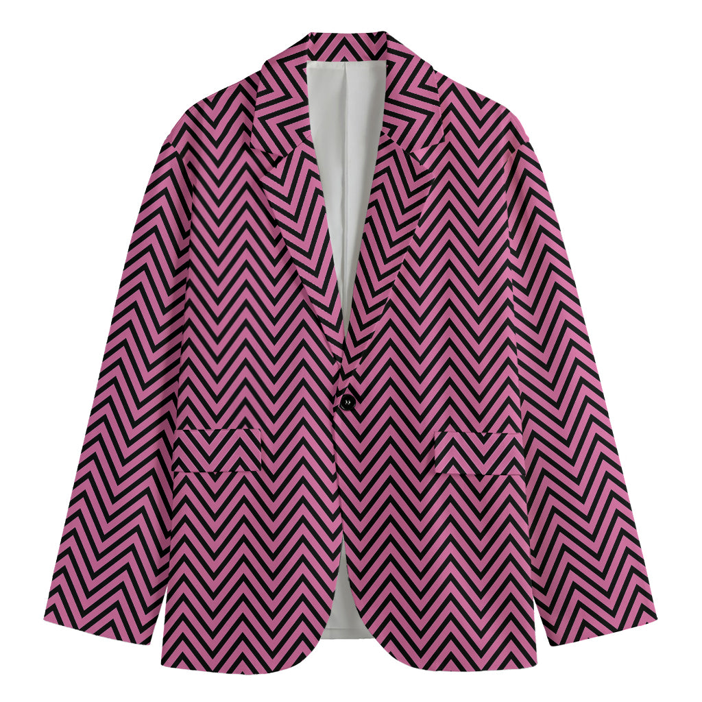 Pink And Black Zigzag Pattern Print Men's Cotton Blazer