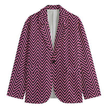 Pink And Black Zigzag Pattern Print Men's Cotton Blazer