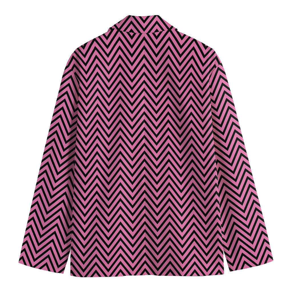 Pink And Black Zigzag Pattern Print Men's Cotton Blazer