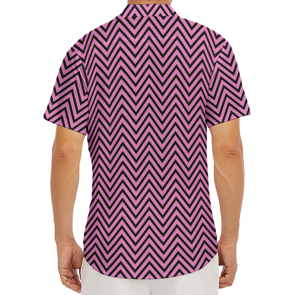 Pink And Black Zigzag Pattern Print Men's Deep V-Neck Shirt