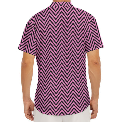 Pink And Black Zigzag Pattern Print Men's Deep V-Neck Shirt