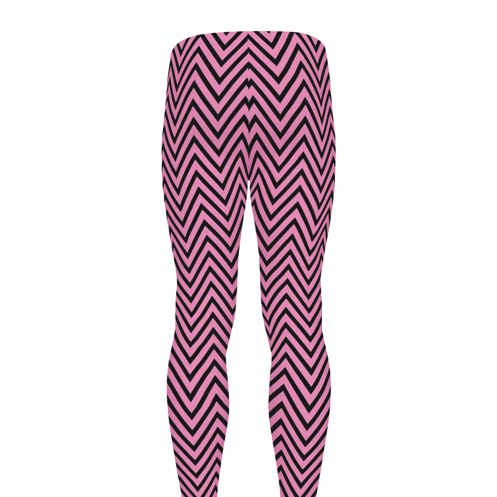 Pink And Black Zigzag Pattern Print Men's leggings