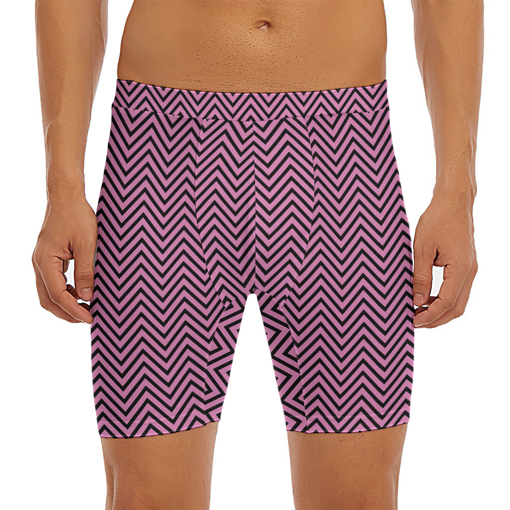 Pink And Black Zigzag Pattern Print Men's Long Boxer Briefs