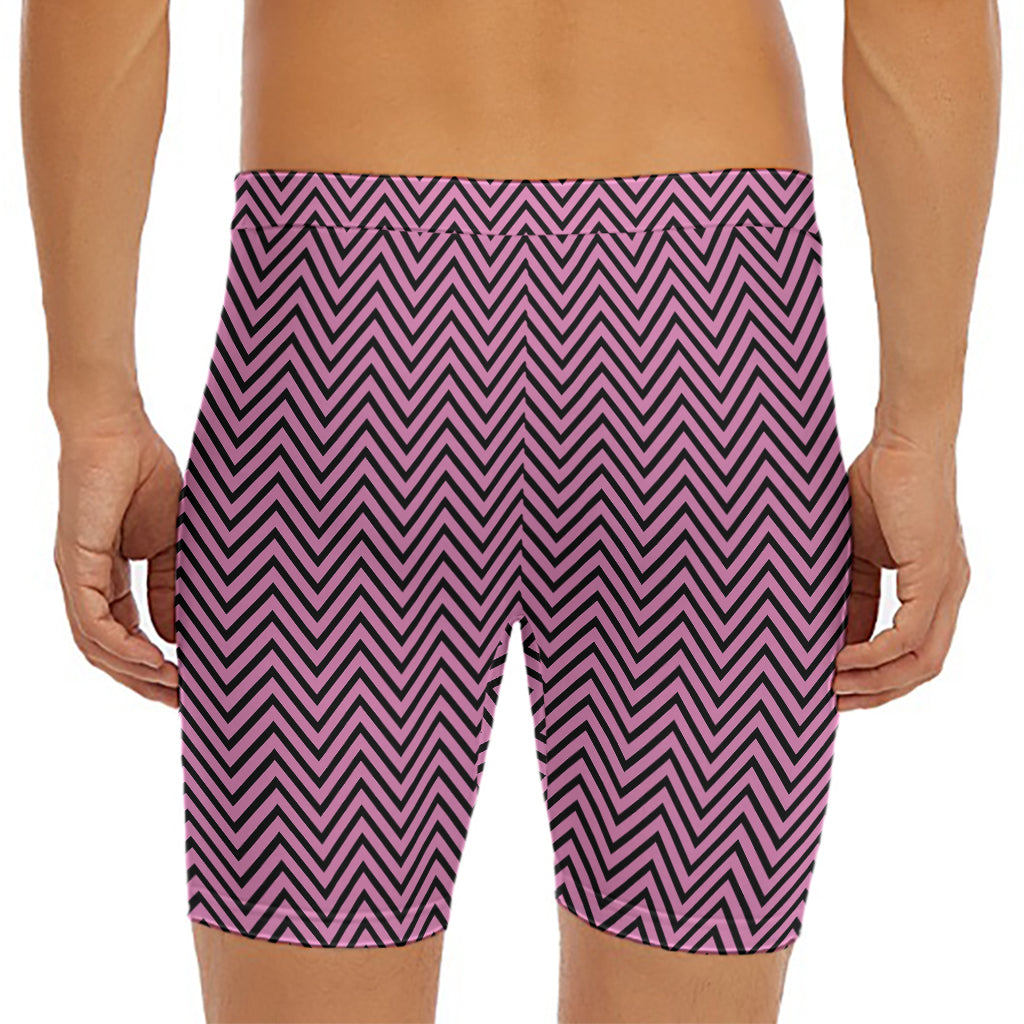 Pink And Black Zigzag Pattern Print Men's Long Boxer Briefs