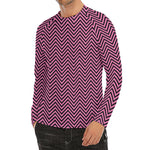 Pink And Black Zigzag Pattern Print Men's Long Sleeve Rash Guard