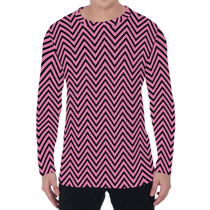 Pink And Black Zigzag Pattern Print Men's Long Sleeve T-Shirt