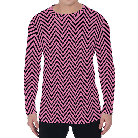 Pink And Black Zigzag Pattern Print Men's Long Sleeve T-Shirt