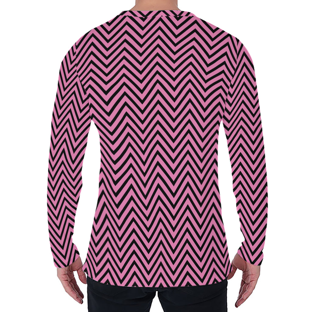 Pink And Black Zigzag Pattern Print Men's Long Sleeve T-Shirt