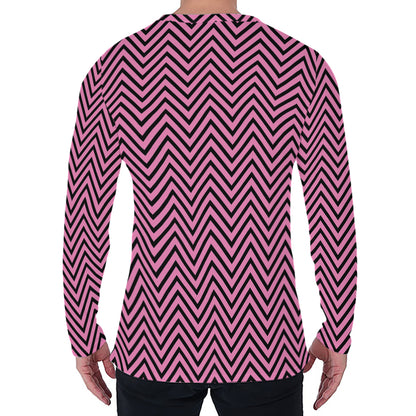 Pink And Black Zigzag Pattern Print Men's Long Sleeve T-Shirt