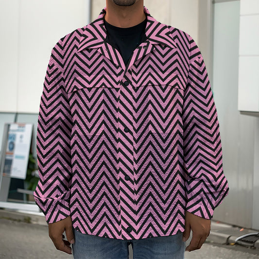 Pink And Black Zigzag Pattern Print Men's Shirt Jacket