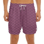 Pink And Black Zigzag Pattern Print Men's Split Running Shorts