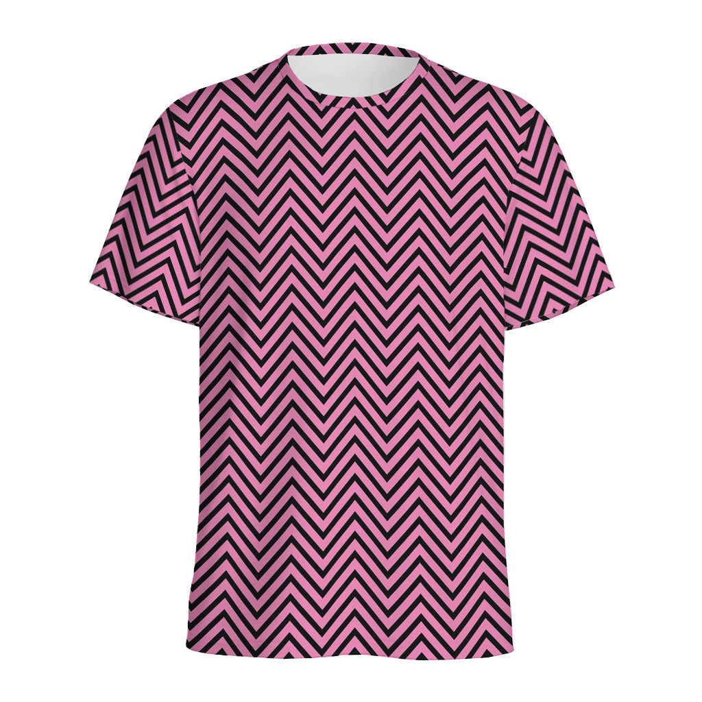 Pink And Black Zigzag Pattern Print Men's Sports T-Shirt