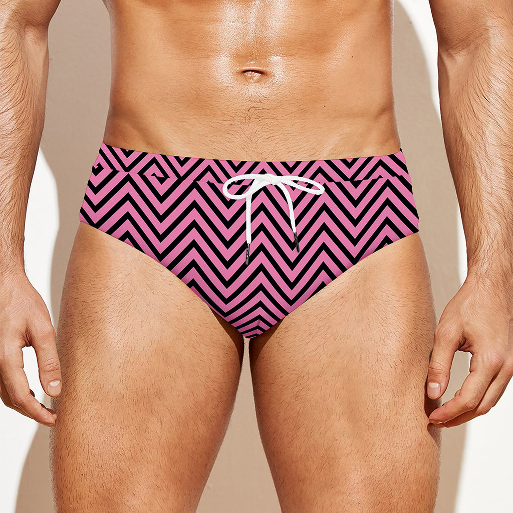 Pink And Black Zigzag Pattern Print Men's Swim Briefs