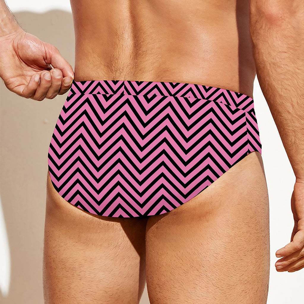 Pink And Black Zigzag Pattern Print Men's Swim Briefs
