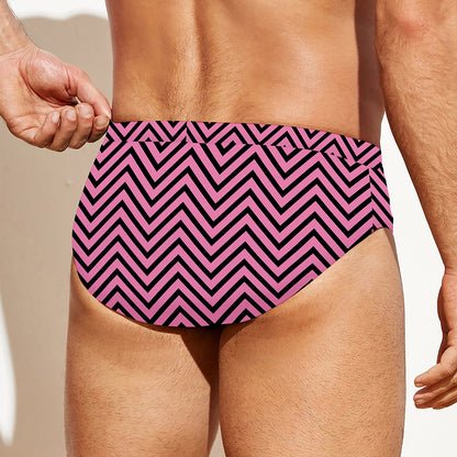Pink And Black Zigzag Pattern Print Men's Swim Briefs