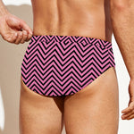 Pink And Black Zigzag Pattern Print Men's Swim Briefs