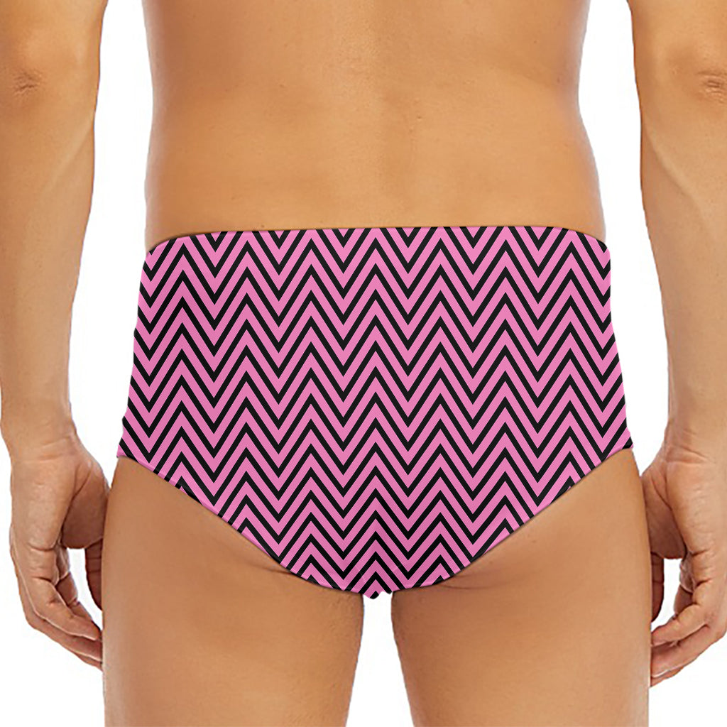 Pink And Black Zigzag Pattern Print Men's Triangle Swim Briefs