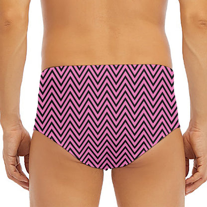 Pink And Black Zigzag Pattern Print Men's Triangle Swim Briefs