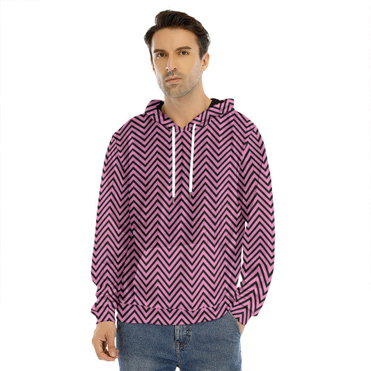 Pink And Black Zigzag Pattern Print Men's Velvet Pullover Hoodie