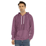 Pink And Black Zigzag Pattern Print Men's Velvet Pullover Hoodie