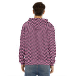 Pink And Black Zigzag Pattern Print Men's Velvet Pullover Hoodie