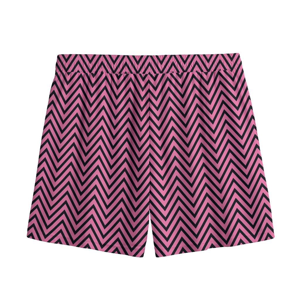 Pink And Black Zigzag Pattern Print Mesh Shorts