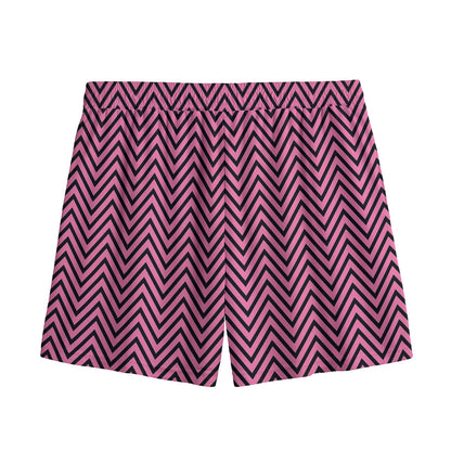 Pink And Black Zigzag Pattern Print Mesh Shorts